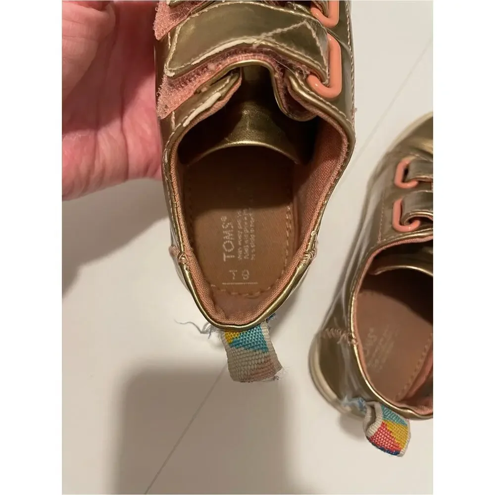 TOMS Brand Girl's size Toddler 9 Metallic Rose Gold Hook & Loop Sneakers